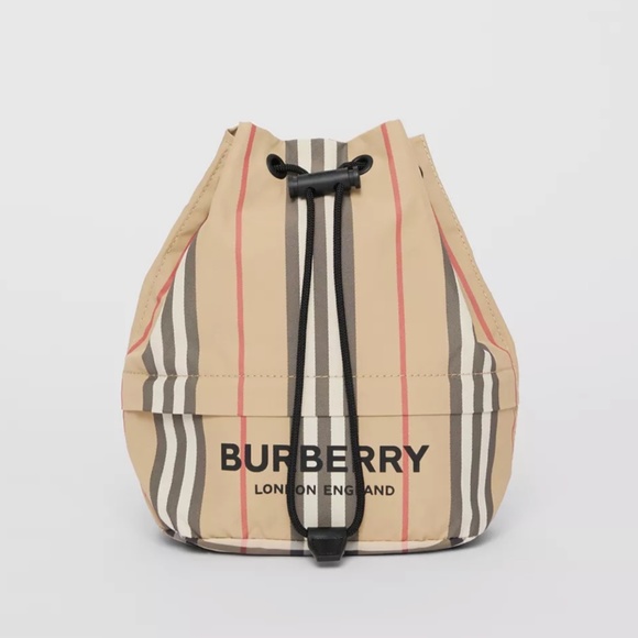 BURBERRY PHOEBE ICON STRIPE NYLON DRAWCORD EQUESTRIAN POUCH MINI BAG - Picture 2 of 10